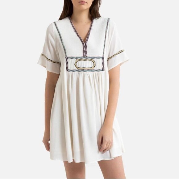 ba&sh Dresses & Skirts - Ba&sh Talia white embroidered babydoll mini dress size 2